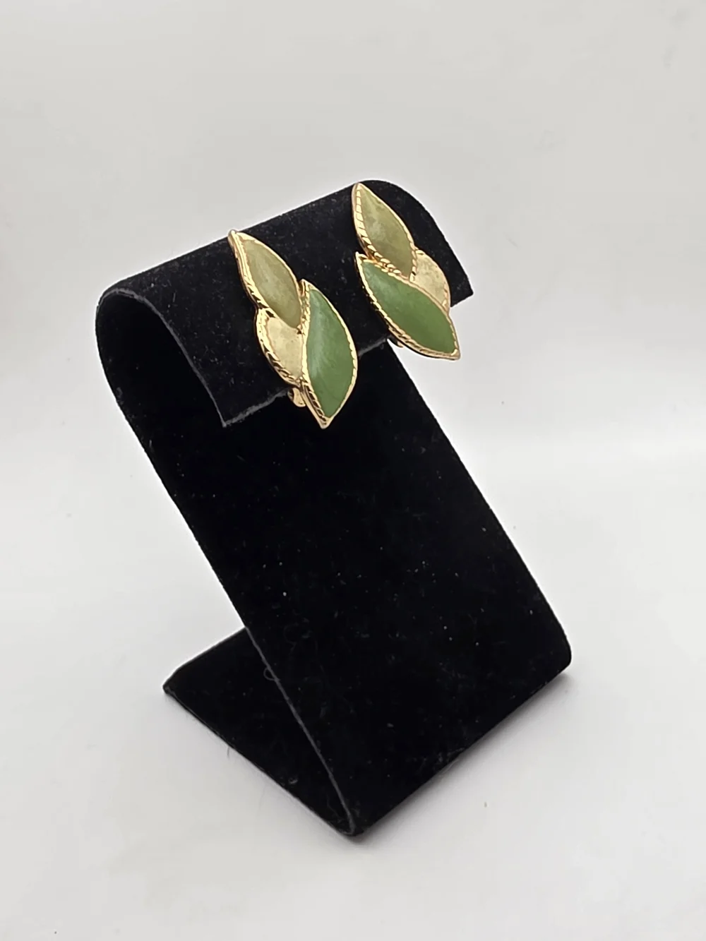 Gold Tone Green Leaf Clip-On Earrings